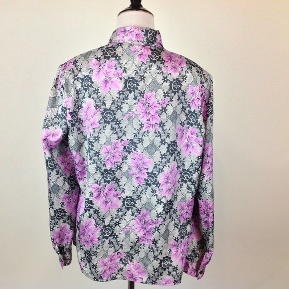 Vintage Pykettes Top Womens Medium Floral Lavender - Picture 5 of 6